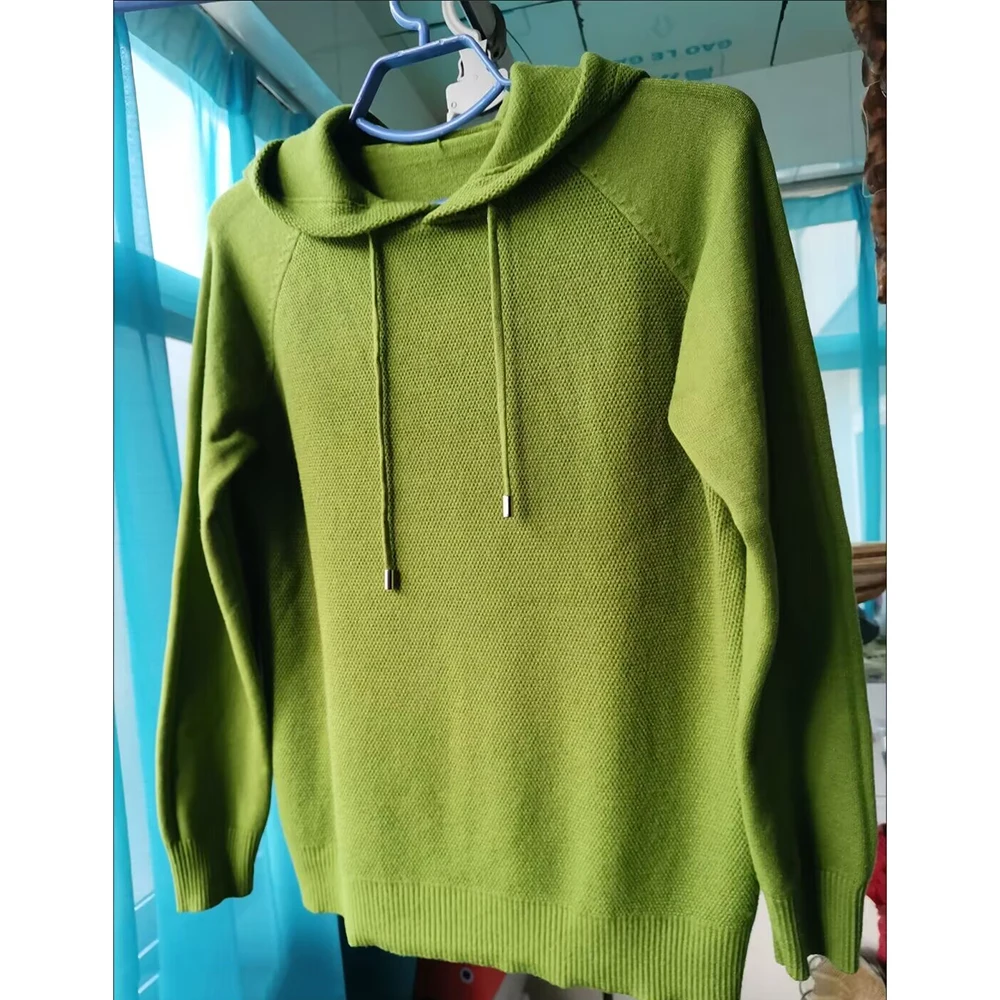 

Female Spring Autumn New Leisure Knitwear Thickening Sweater Women Loose Fitting Hooded Mesh Surface Knitwear Pullover Sweater