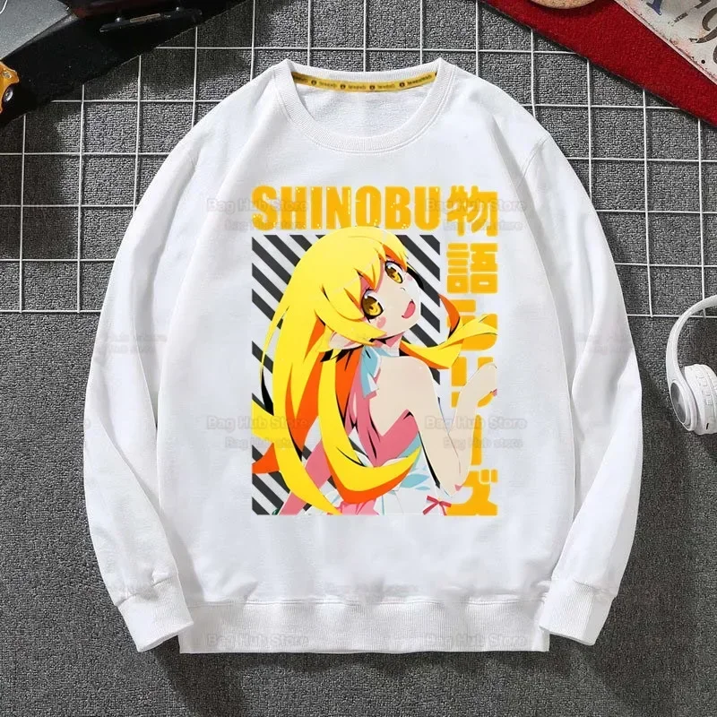 Bakemonogatari Men Autumn Sweatshirt Men Hip Hop Senjougahara Oshino Shinobu Hoodie For Men Hoody Pullover Tops White