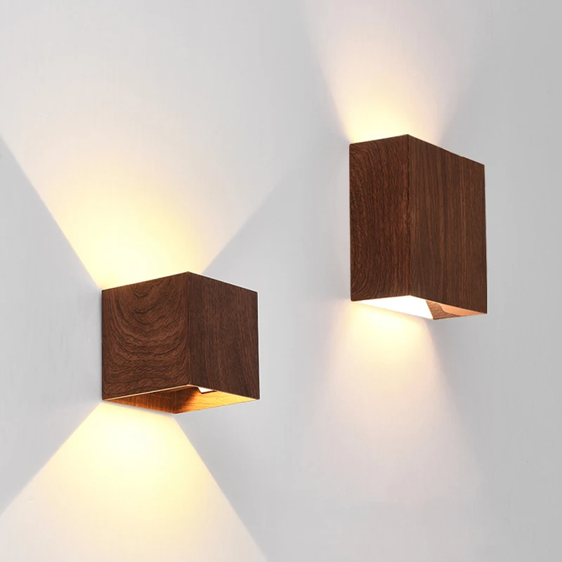 Imitation Wood Wall Light Led Up Down Bedside Japan Log Living Room Bedroom Wall Decor Lamp Wabi Sabi Walnut Corridor Sconce