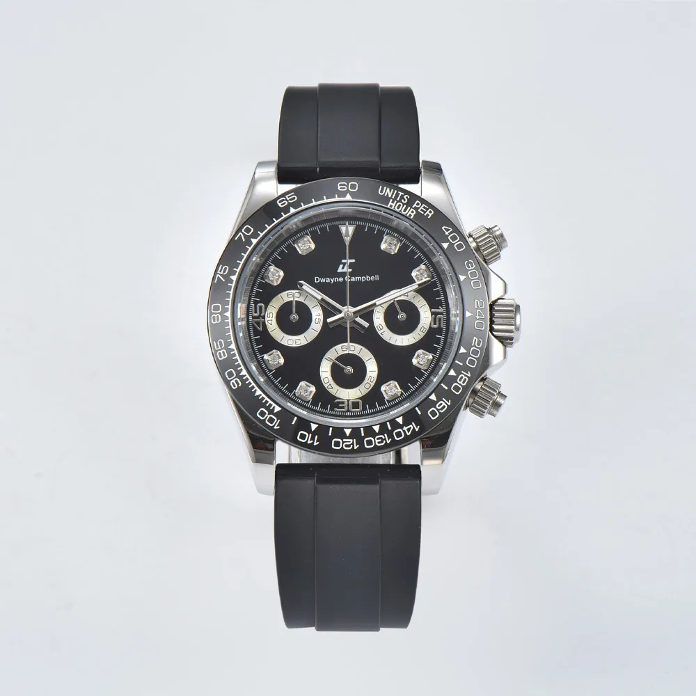 

Fashion 40MM diameter silver luminous sapphire glass VK63 movement gold 50 meter waterproof casual men's mechanical watch