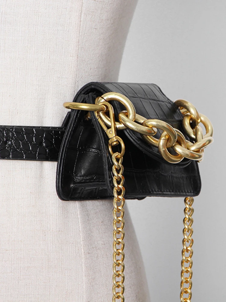 VGH Solid Patchwork Metal Buckle Chain Belt For Women PU Leather Casual Elegant Korean Sashes Female Accessories Fashion Style