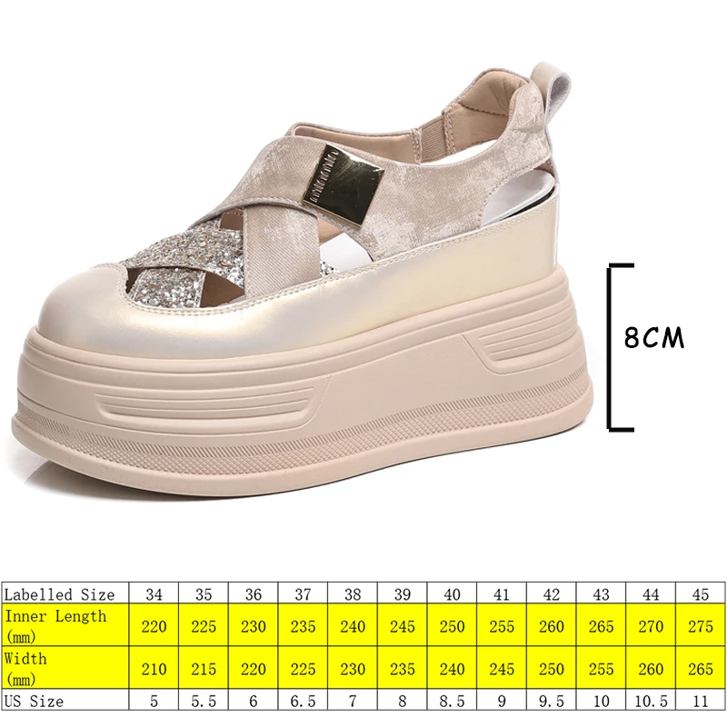 Fujin 8cm platforma klinowe moda letnia Bling Hollow skóra syntetyczna mieszkania damskie sandały modne buty z haczykami czółenka z mikrofibry