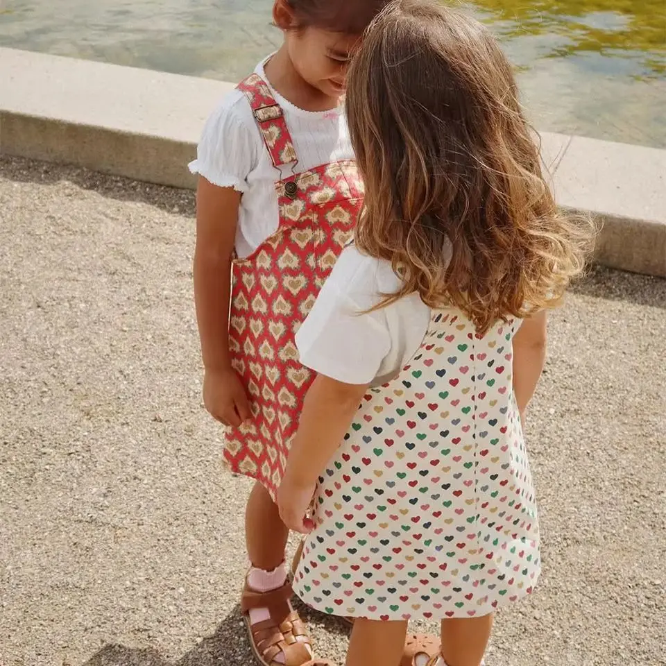 Summer 2026 Kids' Clothing Dress Pink Purple Double Heart Overalls Strawberry Jacket Cherry Long Pants Shirt Set New Arrival