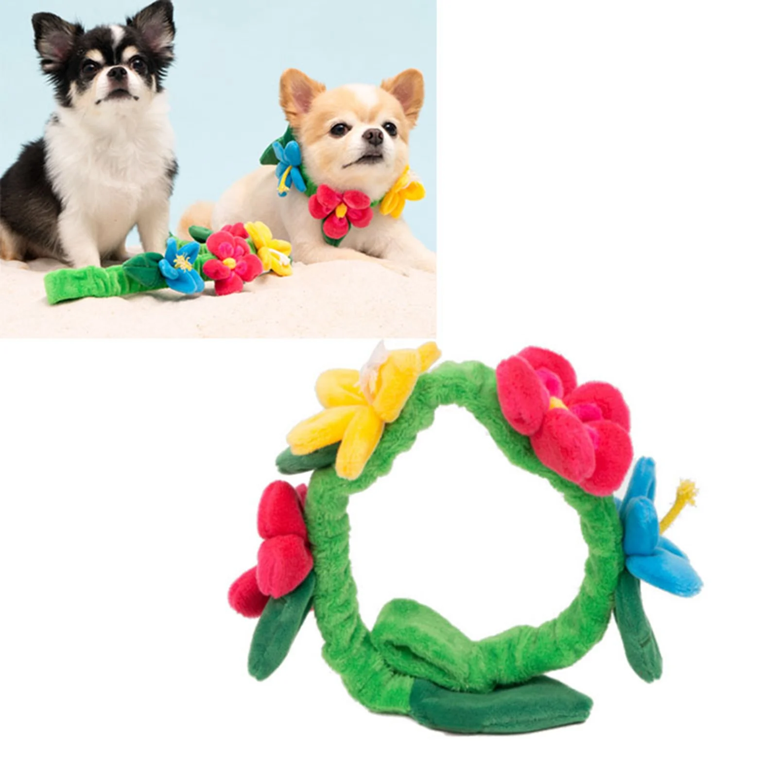 Tug Of War Dog Toy Interactive Colorful With Sound Beautiful Wreath Design Bite Training Toy For Pets Flower Belt 47x5.5cm