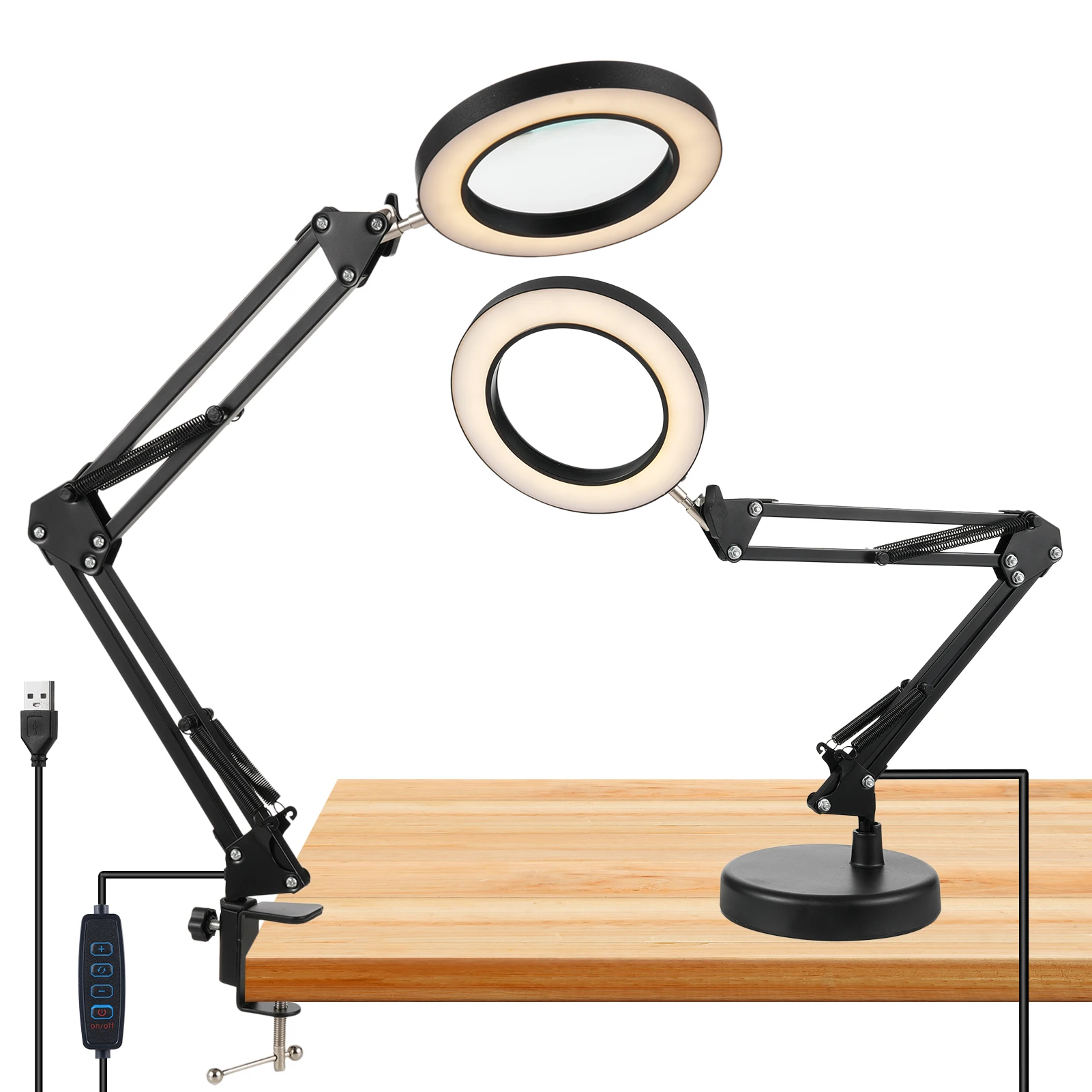 10X Magnifying Glass with Lamp 2-in-1 Desk Lamp and Clamp Adjustable Swing Arm LED Lighted Desk Lamp for Craft Hobby Close Work