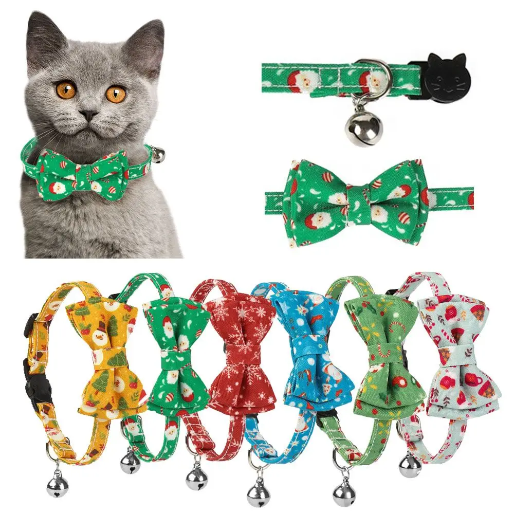 New Christmas Bow Adjustable Kitten Necktie Collar Bowknot Bell Tie Cat Small Pet Puppy Pet Supplies