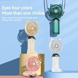 USB Mini Handheld Fan Foldable Portable Neck Hanging Fans 5 Speed USB Rechargeable Fan with Phone Stand and Display Screen