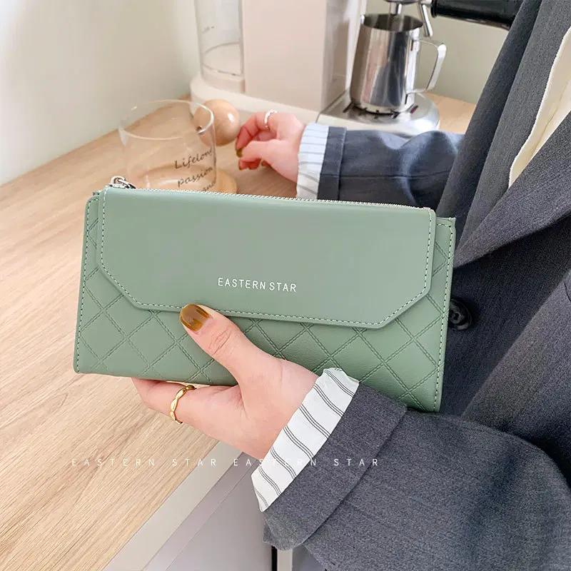 

Роскошный длинный женский кошелек, однотонный модный двойной чехол для карт большой емкости, свободный кошелек для мелочи Carteira Feminina