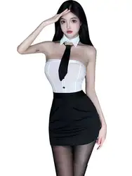Hot Sexy Korean Women Mini Dress New Sexy Exotic Uniform Tie Sleeveless Dress Elegant Women 2023 Summer Fashion Women MHM0