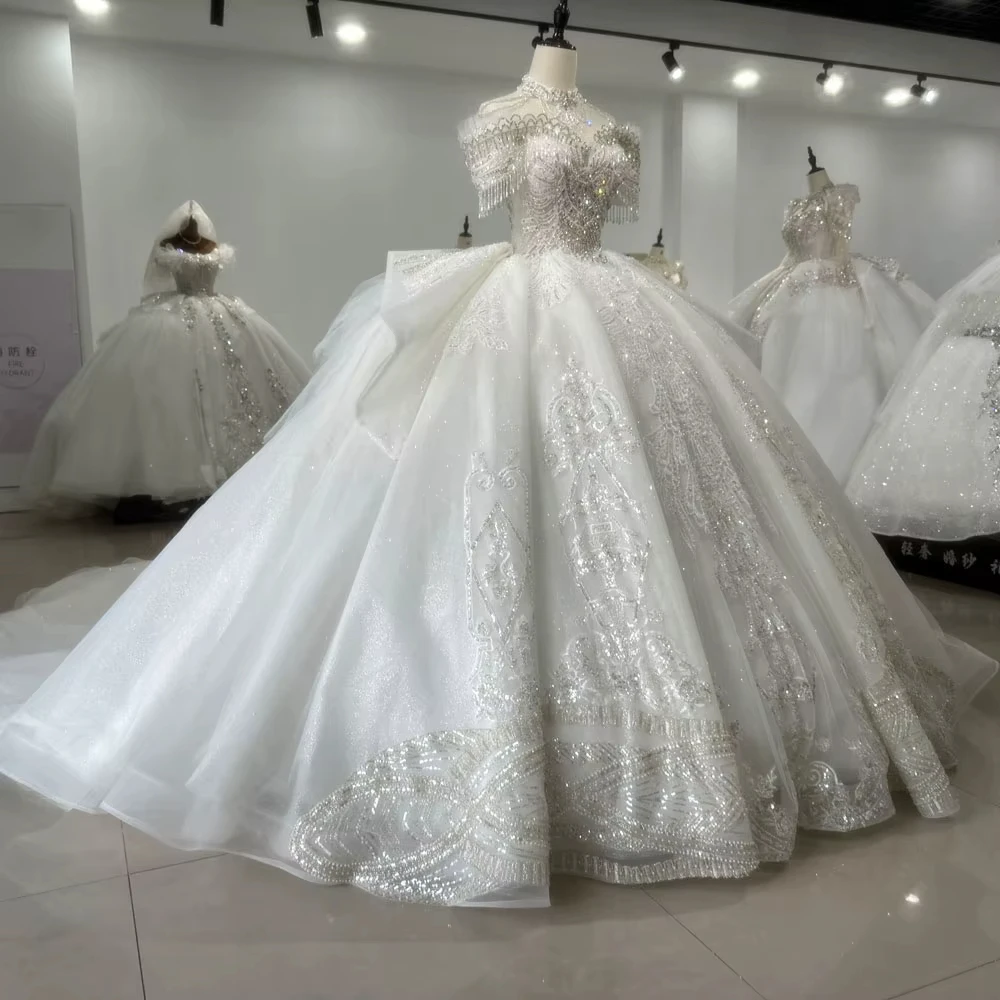 Vestidos Novias Boda Sweetheart fuera del hombro con cordones en la espalda vestido de Novia rebordear lentejuelas bordado vestido de fiesta vestido de Novia