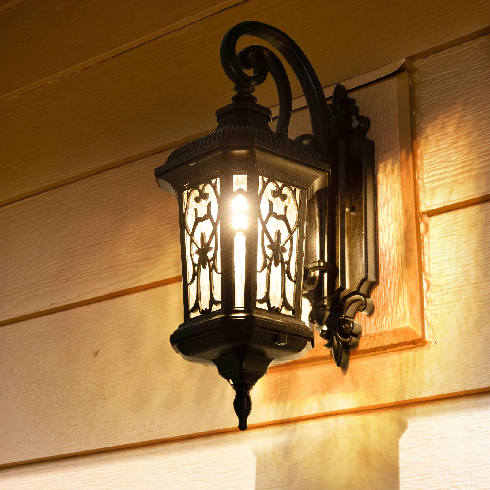 Vintage Window Pattern Wall Sconce, Antique Gold Finish Small Outdoor Wall Light, Upside Down Mount, For Porch Patio Garage