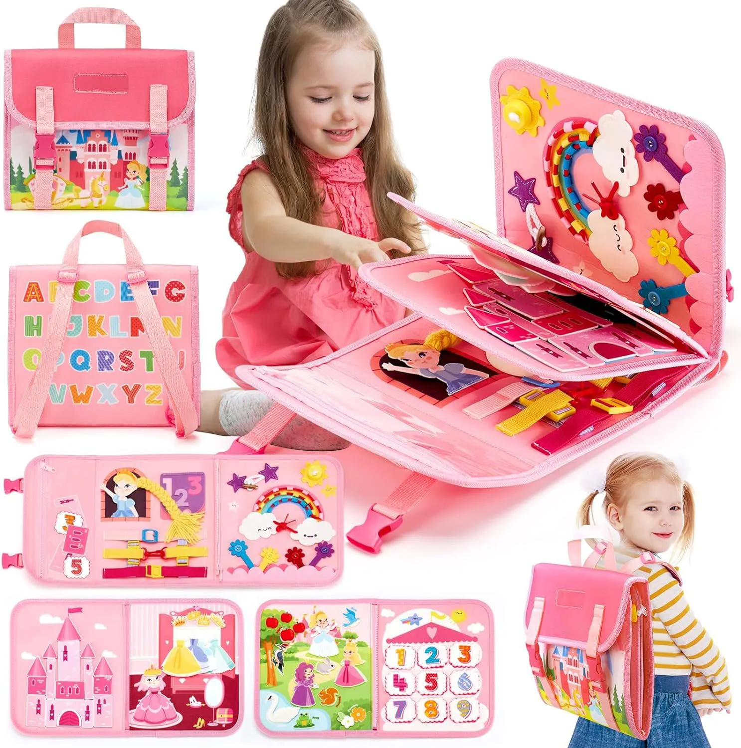 Toddler Busy Board Activity Baby Sensory Montessori Toys With Buckles Educational Travel Toys for Learning Fine Motor Skills