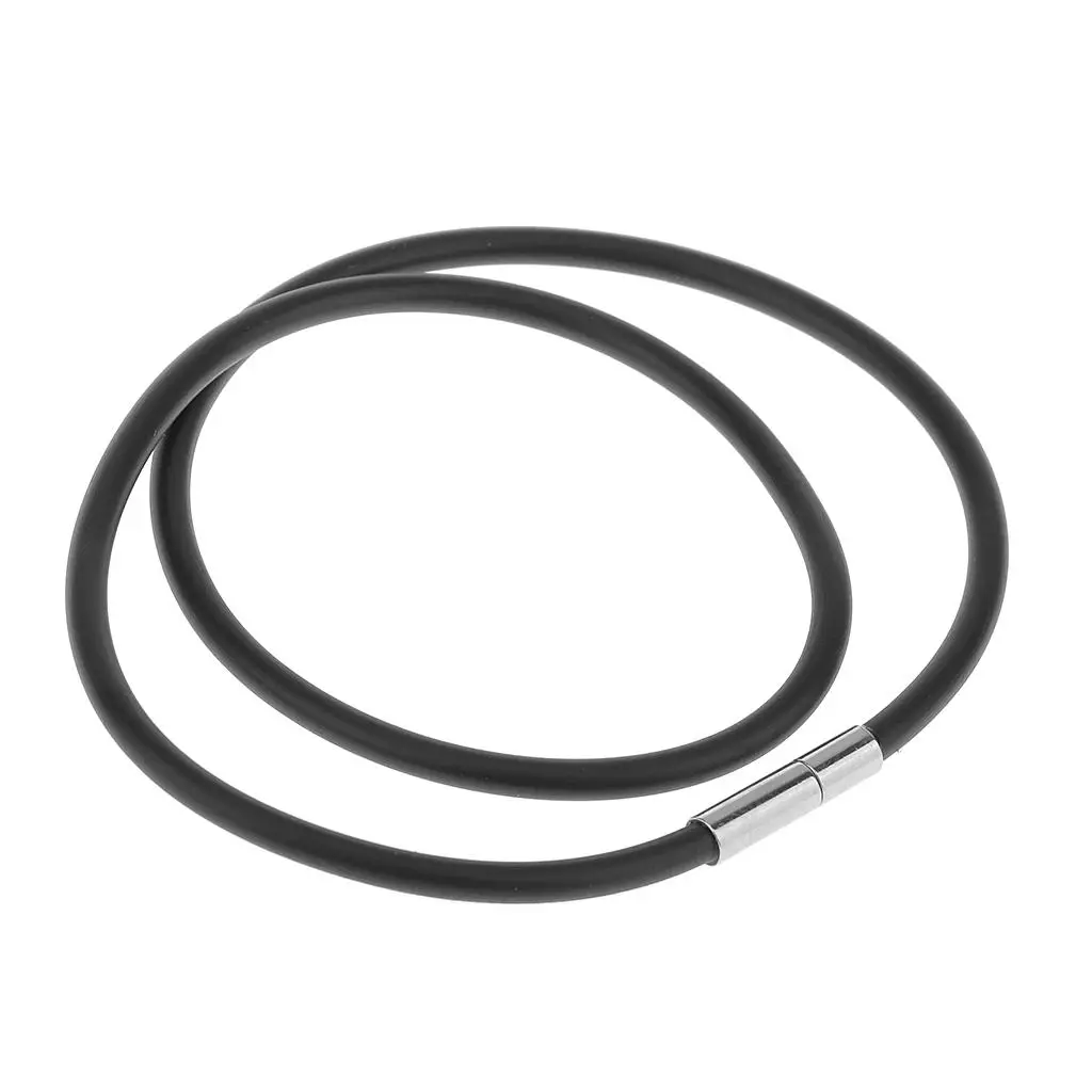 Black Rubber Necklace Chain with Stainless Steel Clasp Soft Rubber Cord Necklace Jewelry for Women's Accessories