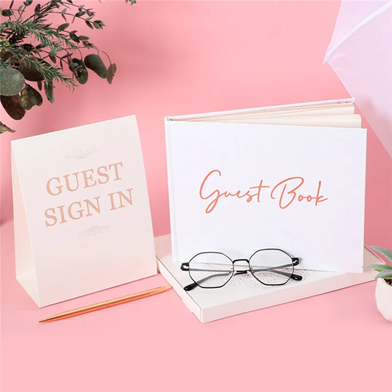 Libro de invitados de boda, libro de invitados de despedida de soltera, libros de boda, papel + Metal para invitados para firmar, letrero para Baby Shower en libro de invitados, con bolígrafo