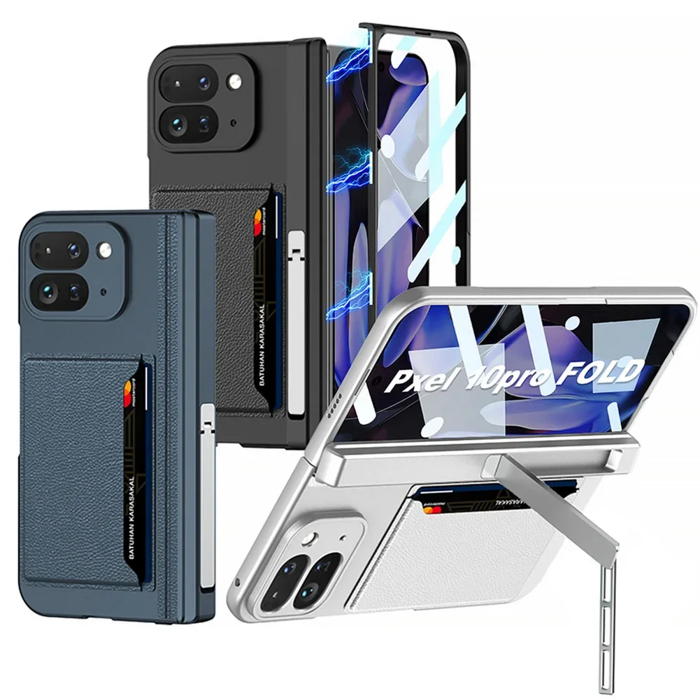 

Credit Card Slot Magnetic Hinge Folding Bracket Holder Glass Protector Case for Google Pixel 10 Pro Fold Lens Protect Cover