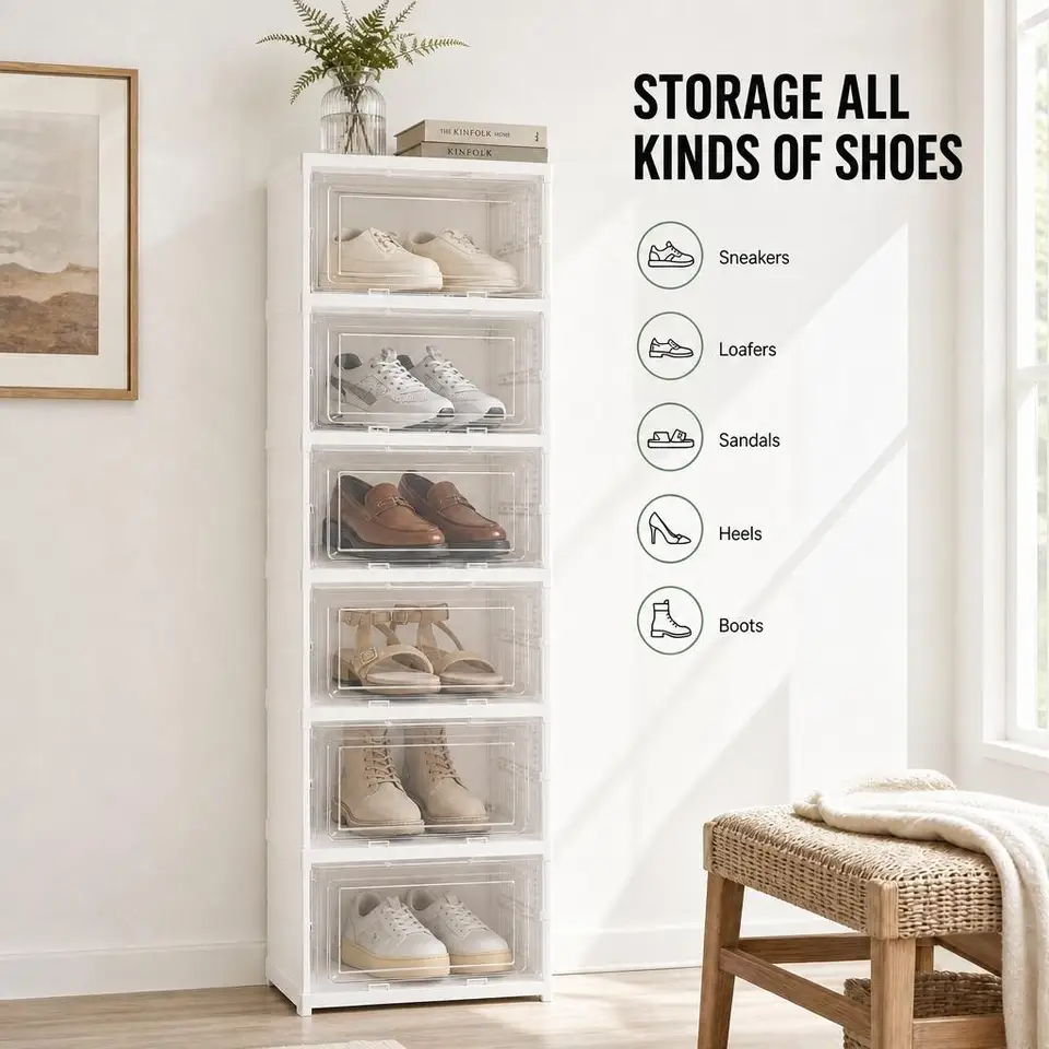 Stackable Transparent Shoe Storage Cabinet Organizer