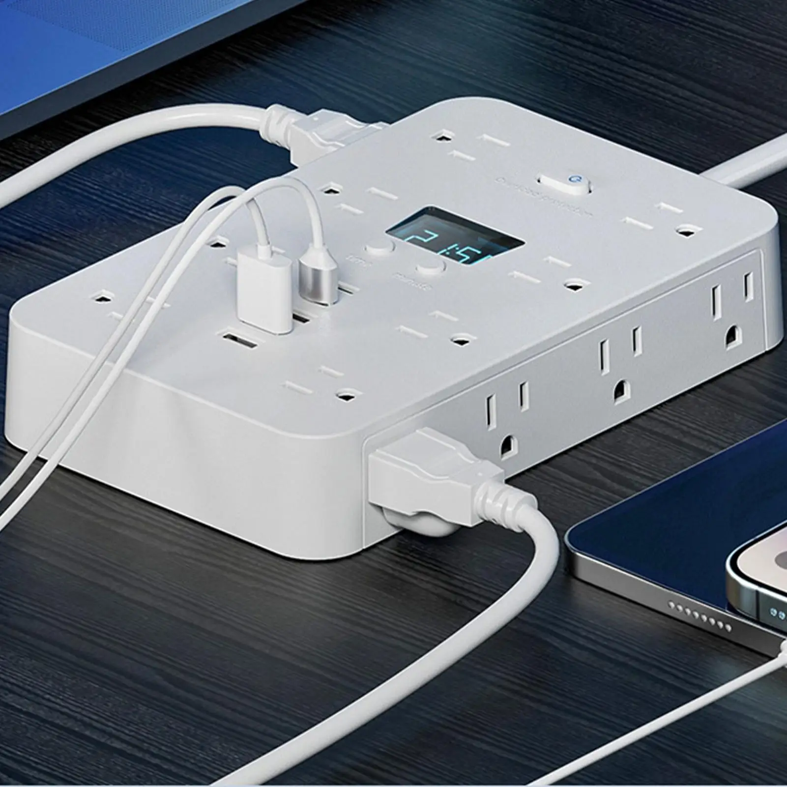 

Flat Plug Energy Strip 16-in-1 Heavy Duty 11 AC Outlets Extension Cord With 3 Usb Ports For Wall Dorm Car Home Travel Office