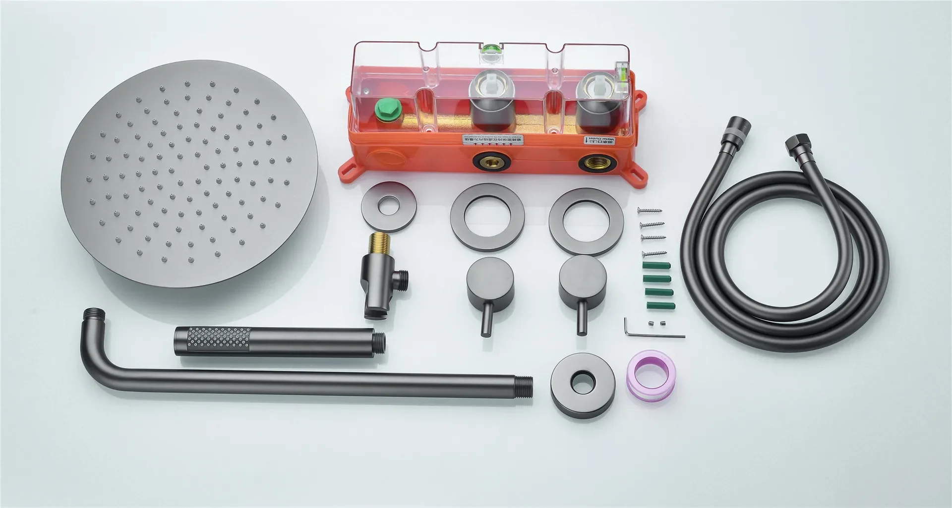 Luxury Concealed Shower System, Gray Color, Copper, Embedded Wall-Mounted Shower Head Set