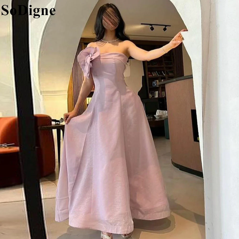 

SoDigne Lilac Strapless Evening Dresses with 3D Flowers A-Line 2024 Backless Prom Party Gown for Women Elegant Banquet Dresses