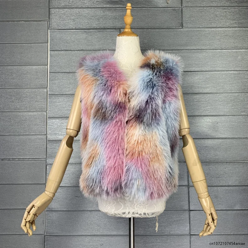 Women's Winter Fur Coat 2023 New Tie-dyed Furry Faux Hair of Environmental Protection Chic and Elegant Luxury Designer Fur Vest