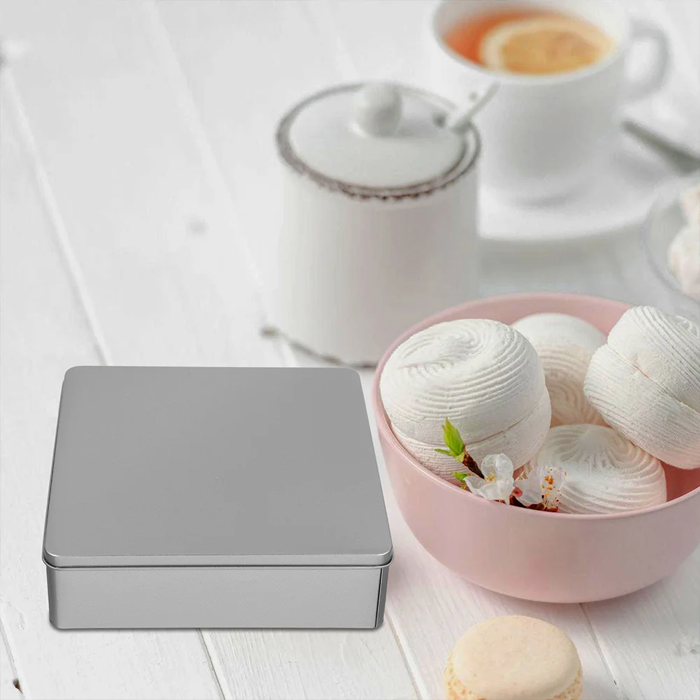 

2Pcs Premium Tin Storage Box with Lid Large Metal Container for Baking Goods Tea Snacks Home Office Organization Reusable Square