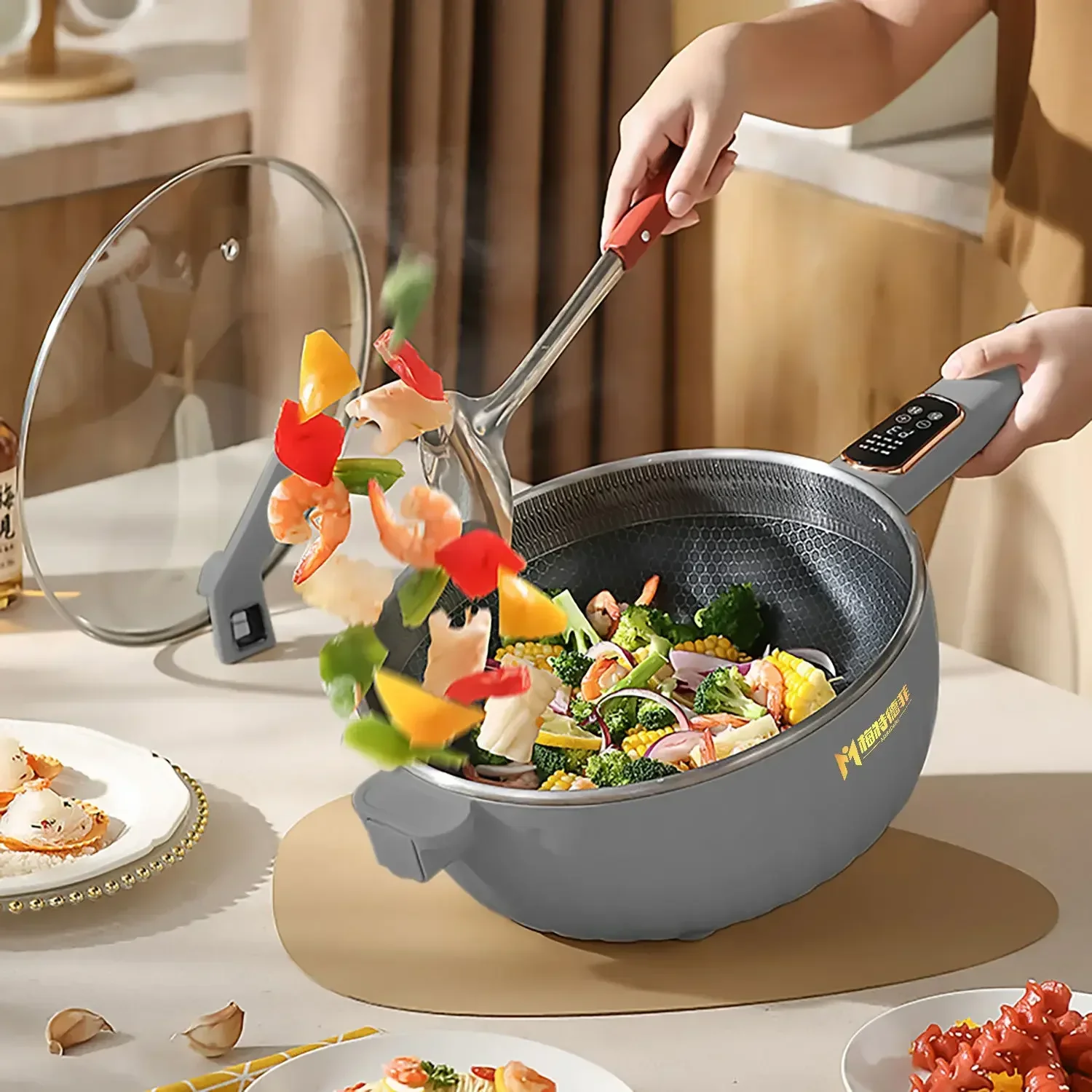 Wojing Carved Electric Hot Pot Electric Steamer Multifunctional Electric Frying Pan Uncoated Non-stick Pan