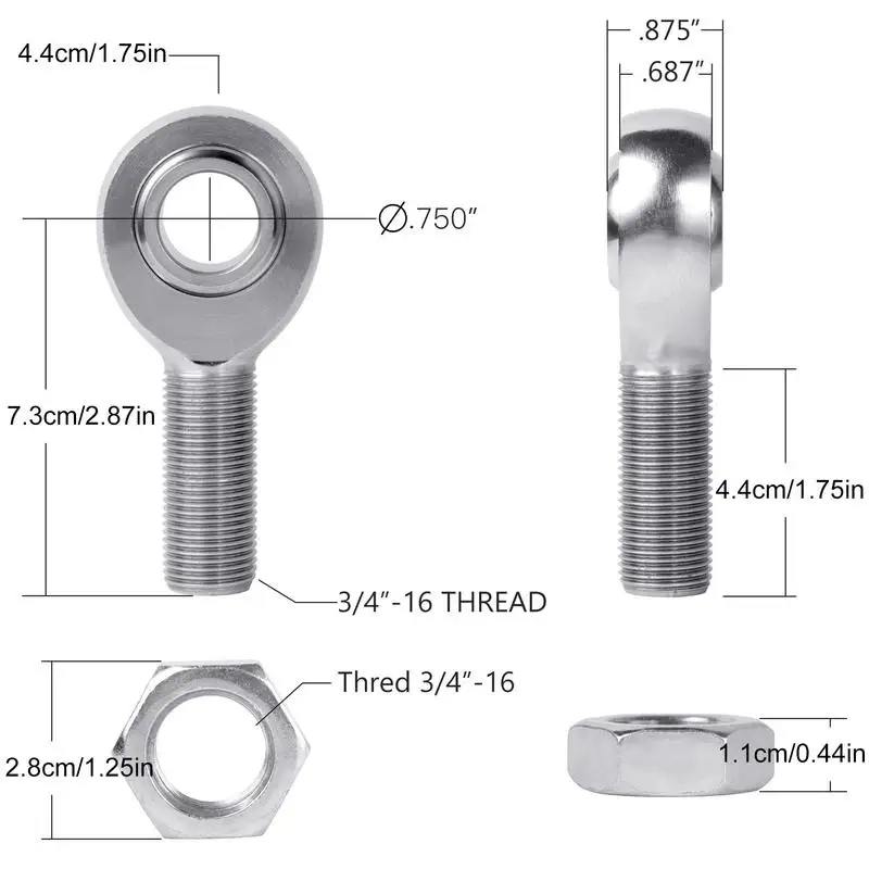 3/4 "هيم المشتركة قضيب نهاية عدة 2 قطعة ينتهي قضيب كرومولي المفاصل قضيب نهاية اليسار اليمين الموضوع هيم المشتركة نهاية كيت مع فاصل اكسسوارات السيارات
