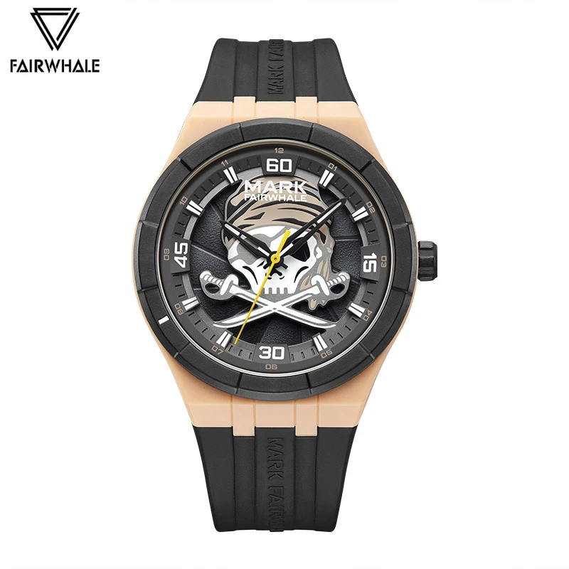 

2024 Hot Fashion Watch For Men Luxury Brand Mark Fairwhale Leather Strap Swiss Movement Skull Replica Quartz Wristwatch Reloj ﻿