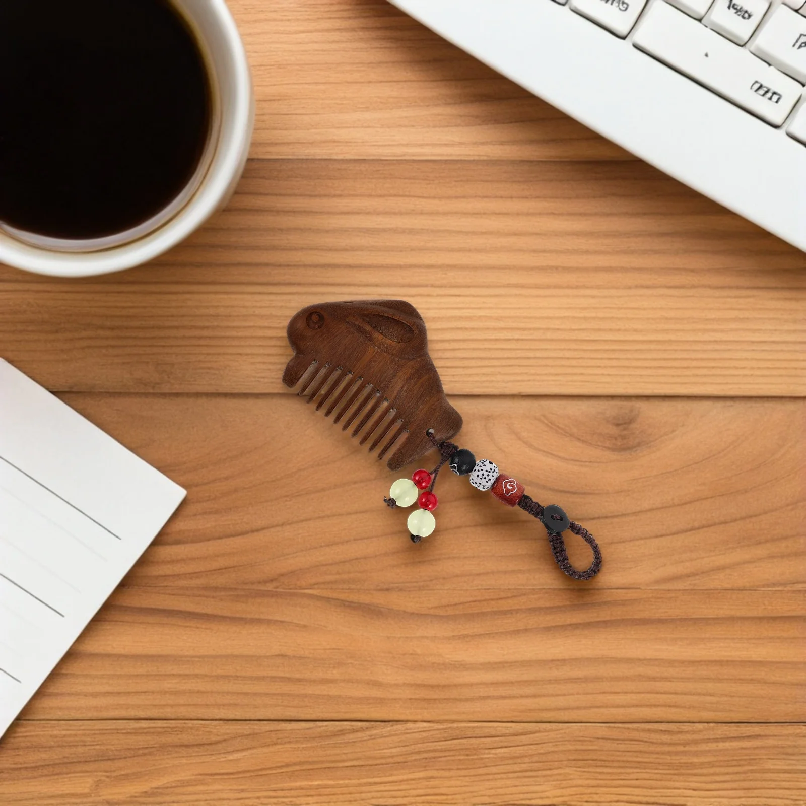 

Sandalwood Hair Comb Mini Pocket Vintage Chinese Style Carved Bunny Pattern Portable Travel Size Keychain Ornament Natural Wood