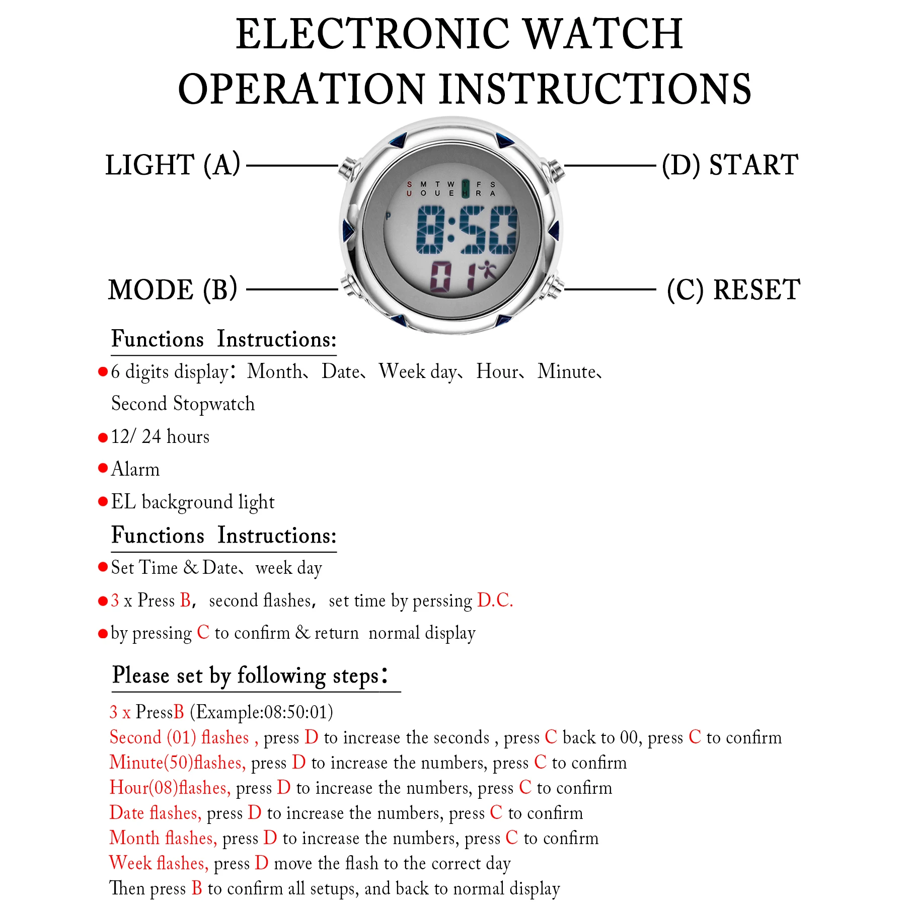 Силиконовые многофункциональные электронные часы, HD цифровой дисплей, будильник, хронограф, секундомер, рюкзак с пряжкой, стол для медсестер