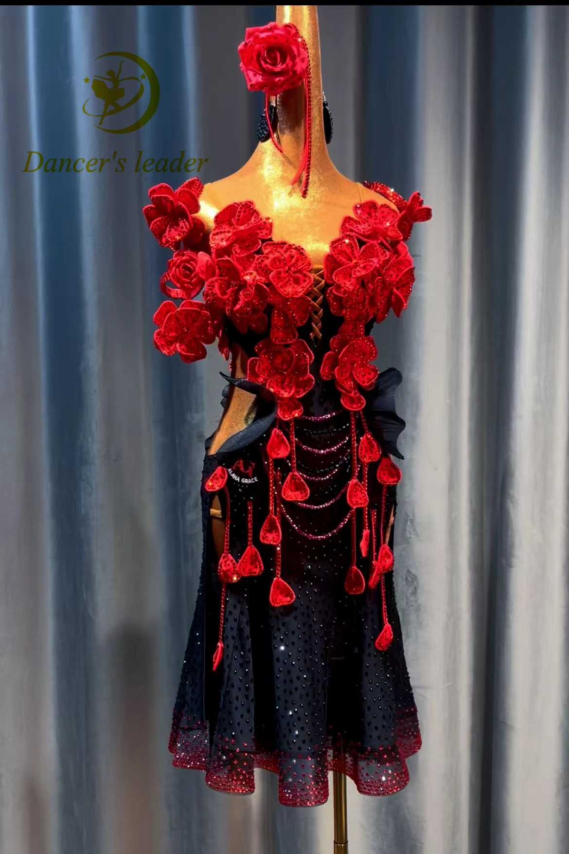 

Платье для латинских танцев для взрослых и детей AB Stone, высококачественная юбка с волнистыми трояндами на заказ, точная женская одежда для танго