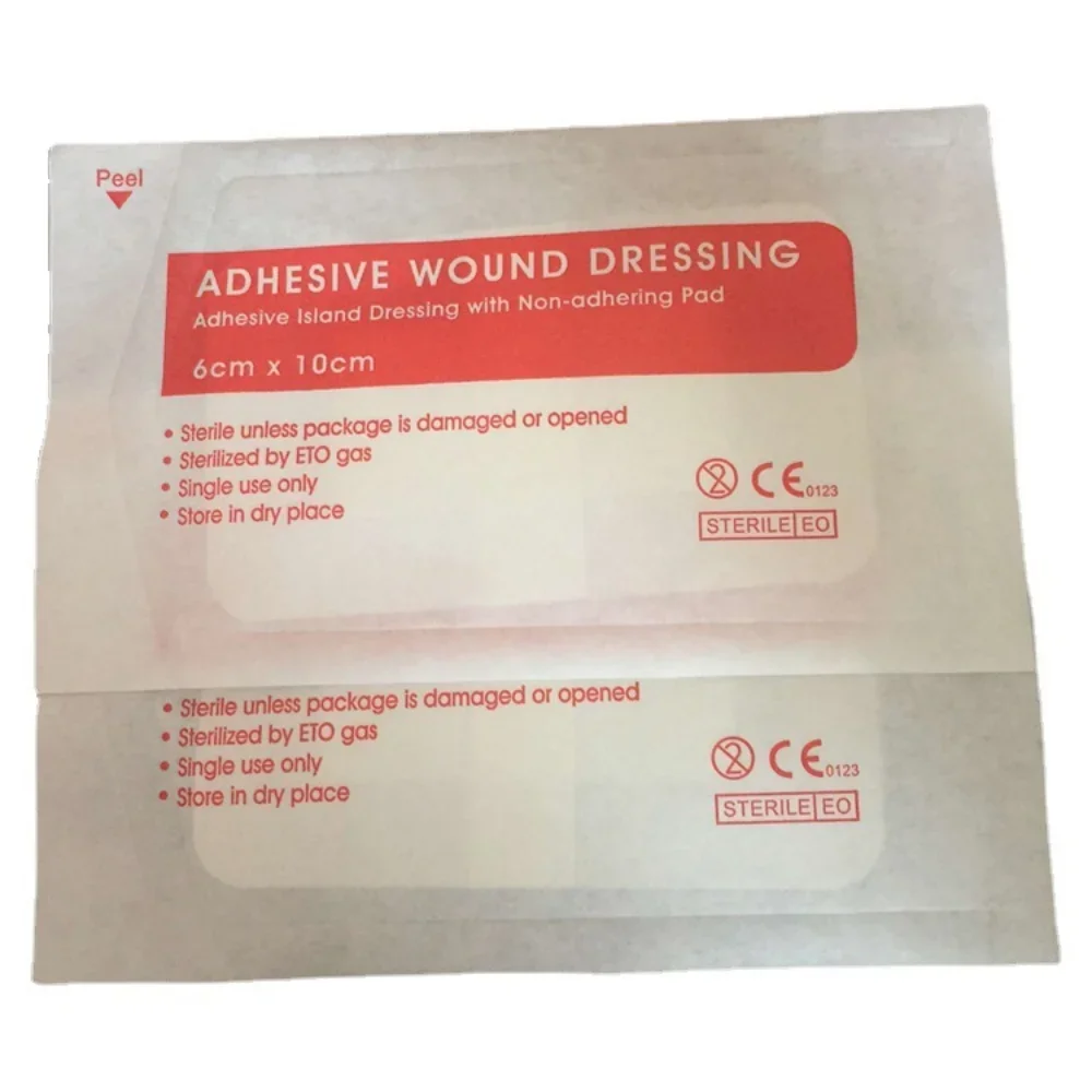 Médica Adesiva Hemostasia Gesso, Feridas Dressing Band, Aid Bandage, Esterilização, Feridas, Ferramenta de Primeiros Socorros, Non-Woven, 6x10cm, 5Pcs