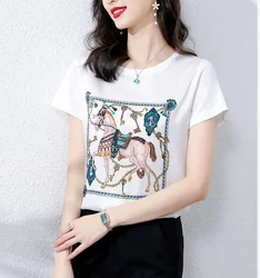 Printed T Shirts Women O Neck White Tees Women Short Sleeve Print T Shirts