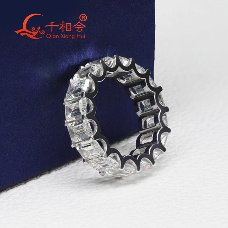 

Изумрудная огранка, белое муассанитовое кольцо Eternity Band, 4*6 мм, 2*4 мм, ювелирные изделия из стерлингового серебра 925 пробы для помолвки, мужчин и женщин
