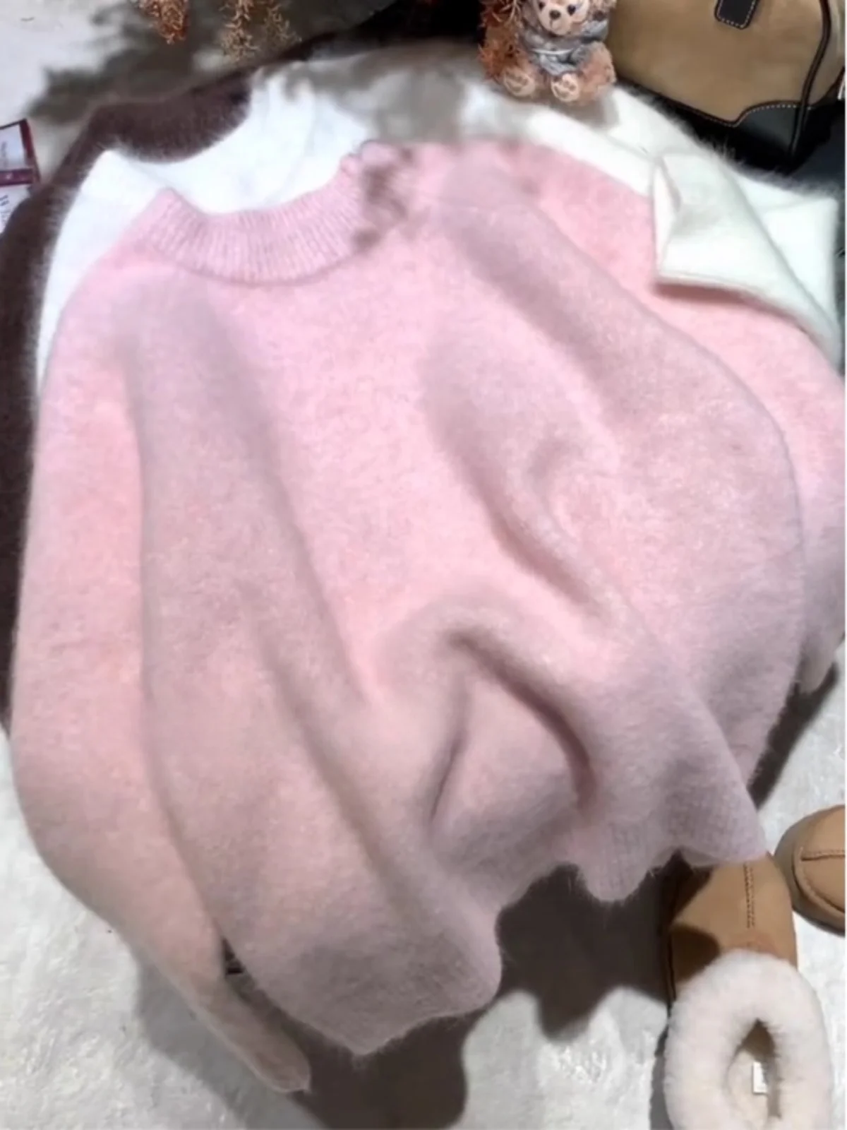 

Изящный нежно-розовый вязаный свитер из вельвета и кашемира для женщин, осенне-зимний, в корейском стиле, с длинным рукавом, для офиса и повседневной носки