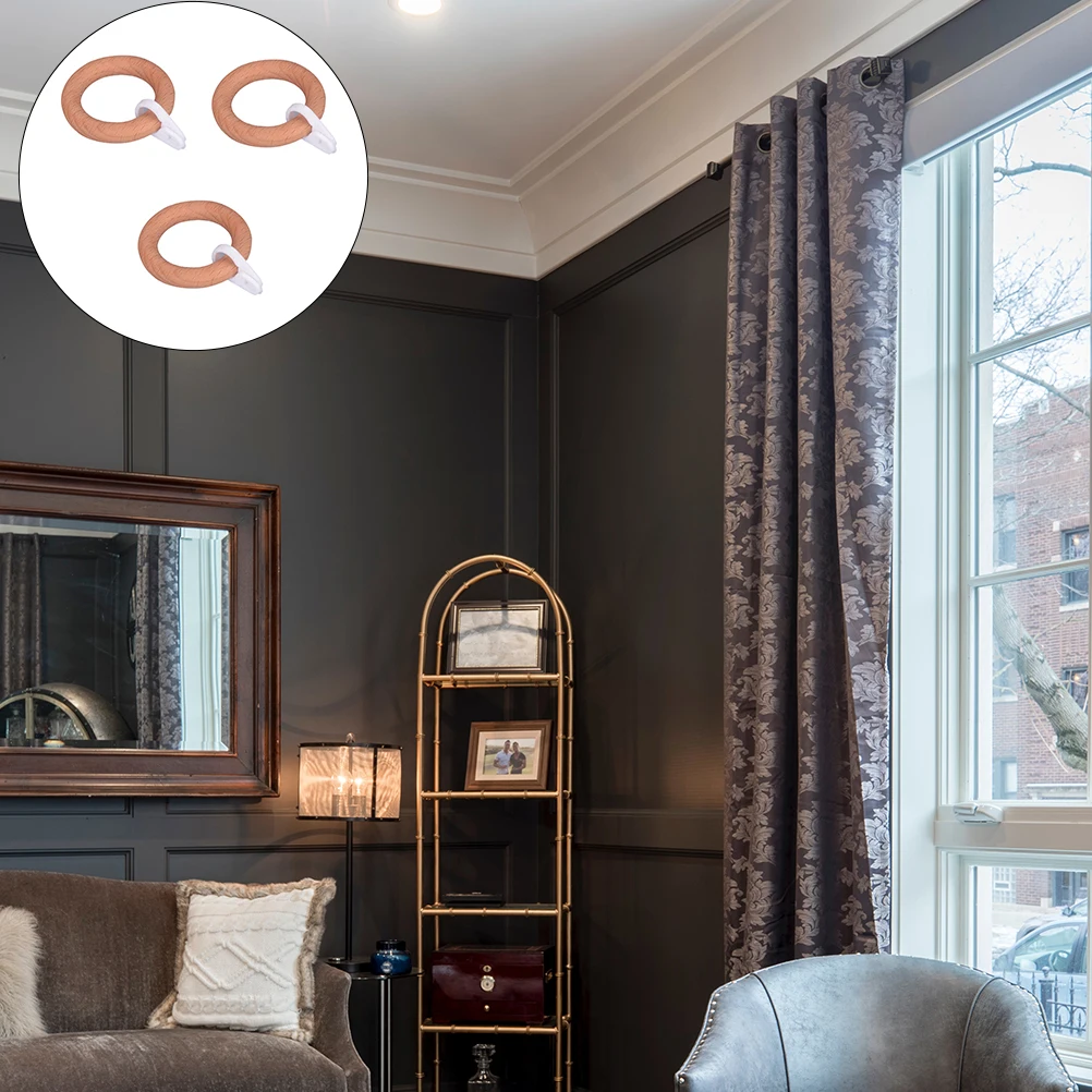 

3Pcs Curtain Rings Solid Wood Hanging Rings Roman Rod Circles Connector for Home Decoration Curtain Ring Connector