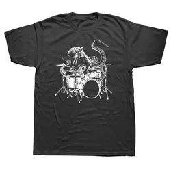 Octopus Playing Drums Drummer Drumming Musician Band T Shirts Graphic Streetwear Short Sleeve Birthday Gifts Summer T-shirt