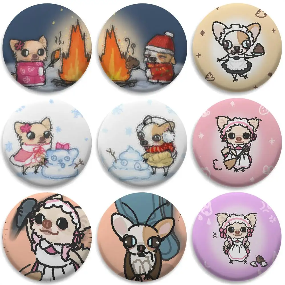 

Cute Funny Chihuahua Badges Round Exquisite Badge Brooches Creative Pins For Clothes Hat Backpack Gift Accessories