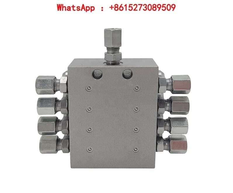 Progressive lubrication system uses SSV lubrication to separate valve blocks, grease dispenser blocks, grease 8 holes