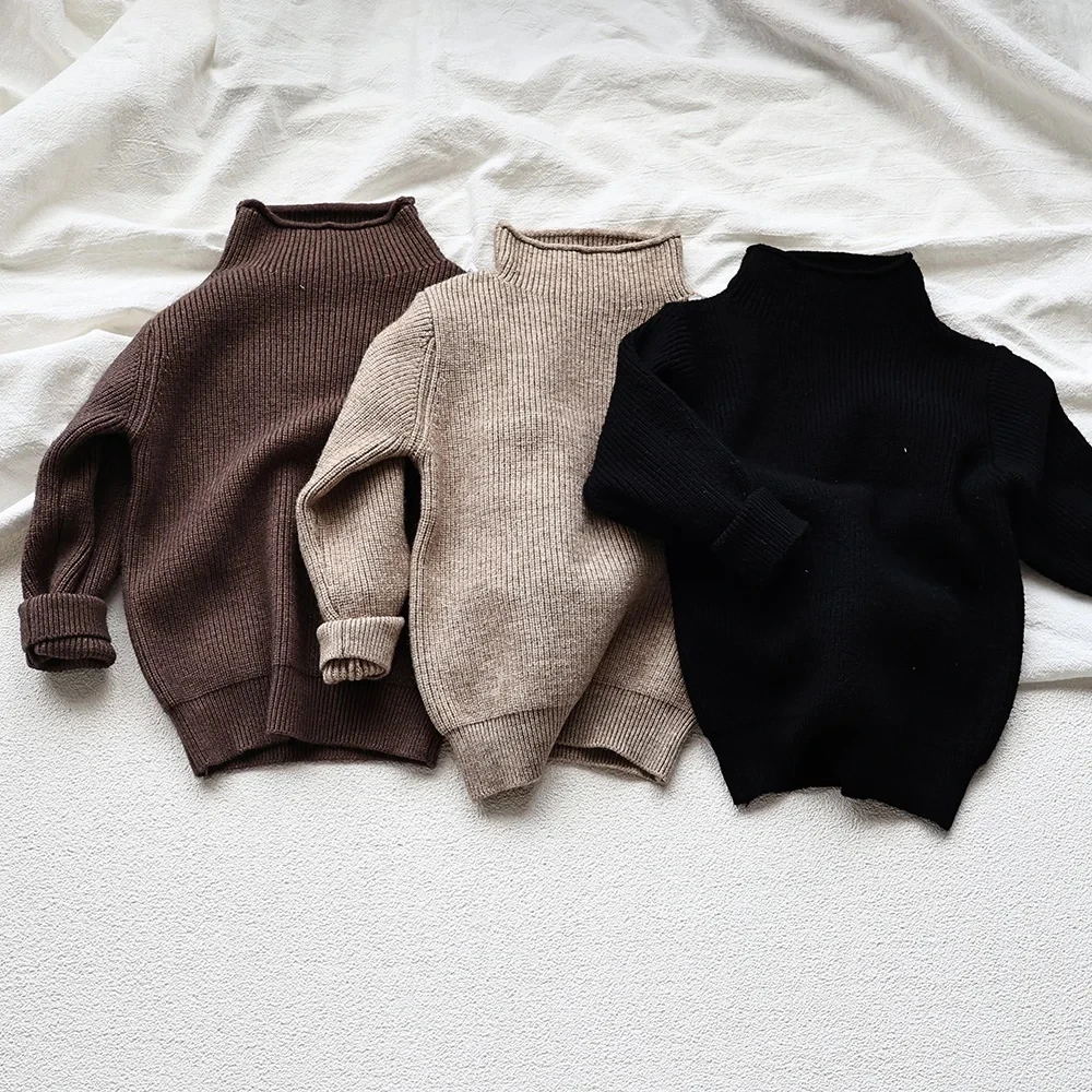 2025 herbst Kinder Pullover Rollkragen Einfarbig Jungen Stricken Pullover 1-9Y Baby Mädchen Warme Basis Pullover – Detail 8