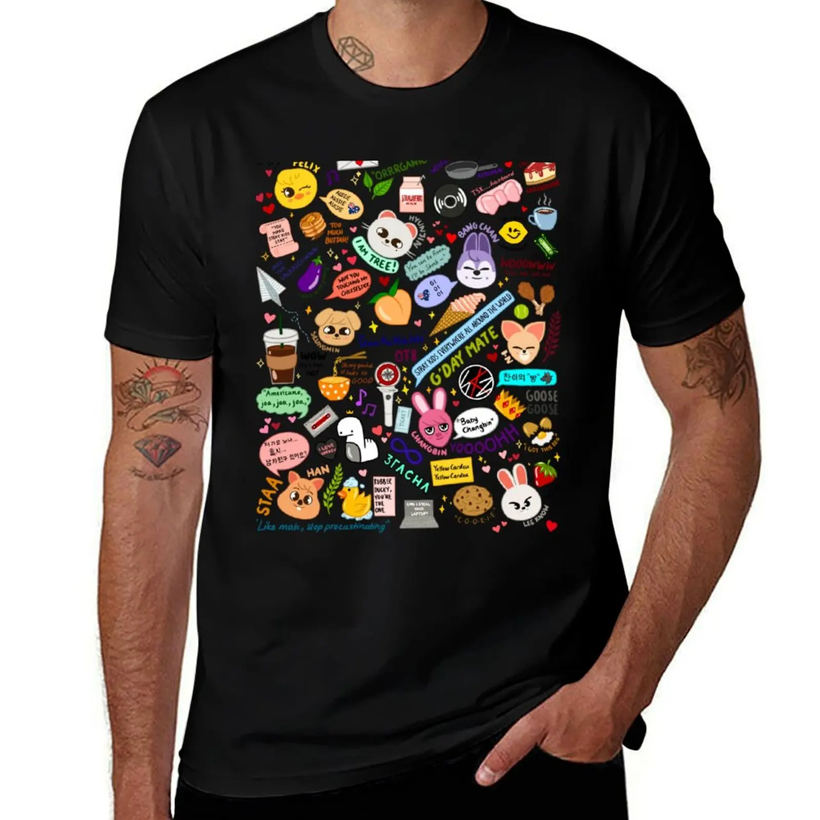 

Updated skz doodle T-Shirt funny costumes baggy shirts boys whites man clothes Men's clothing