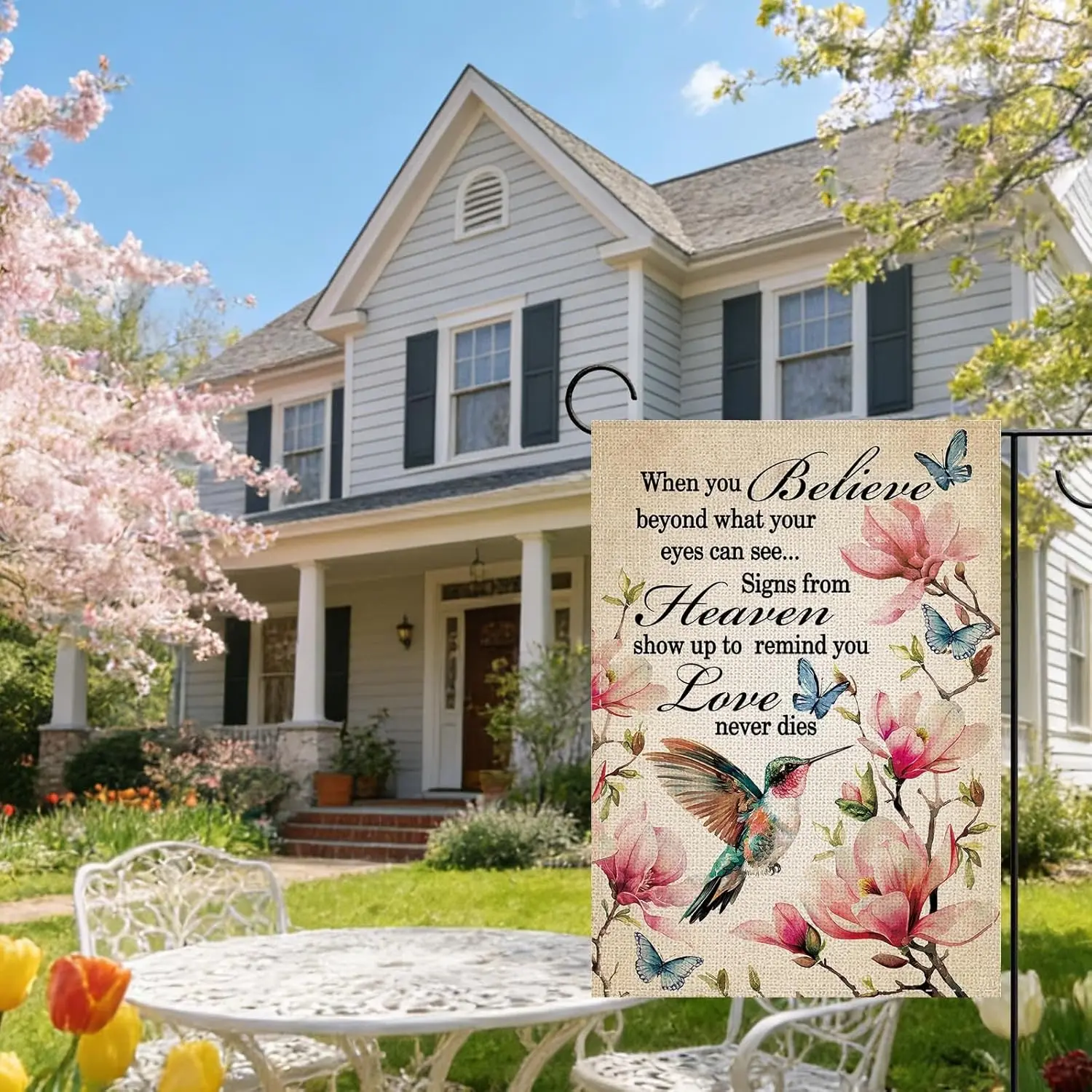Memorial Hummingbird Magnolia Flower Garden Flag, Spring Summer Vintage Floral Butterfly Small Yard Outside Decoration Sympa AAS