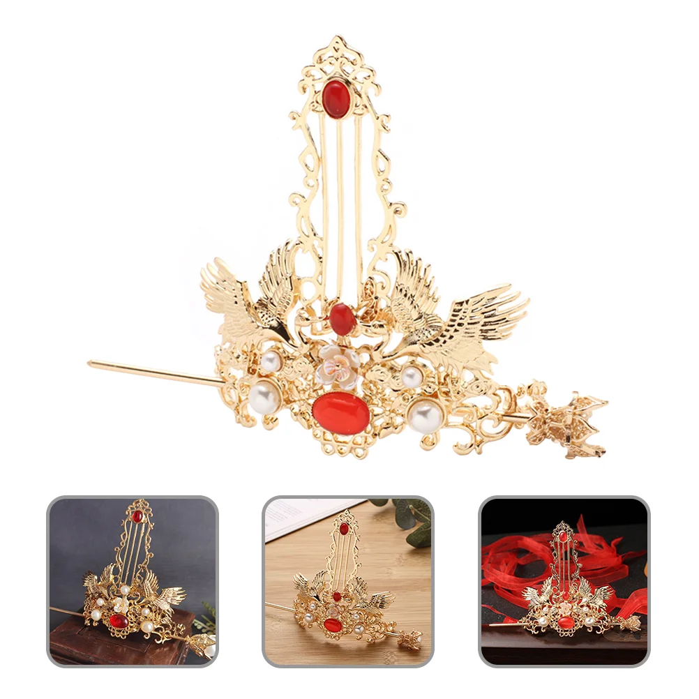 

Bridal Headpiece Hair Crown Barrettes Stick Hairpin Chopsticks Golden Alloy Chinese Coronet