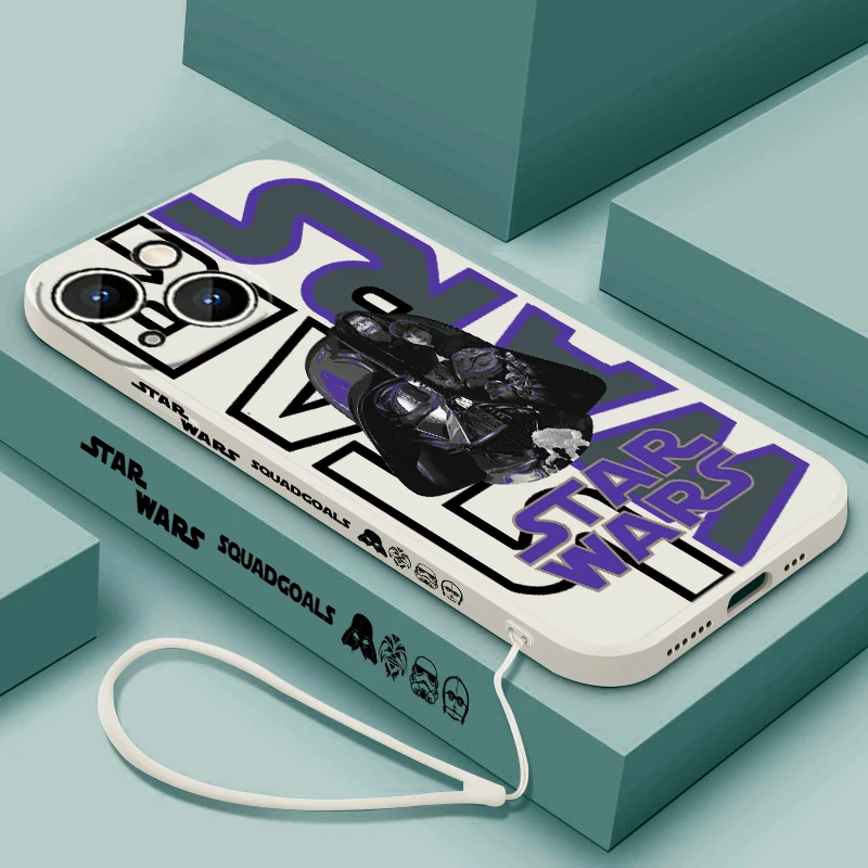 Cartoon S-tar W-ars Cool For Apple iPhone 15 14 13 12 11 XS XR X 8 7 Pro Max Plus Mini Liquid Left Rope Phone Case