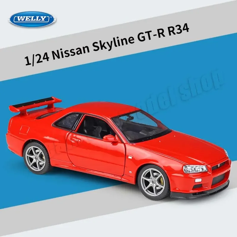 

WELLY 1:24 Nissan Skyline GT-R R34 Alloy Die-cast Car Model Toys Collectible Miniature Cars Model Holiday Gift Wholesale