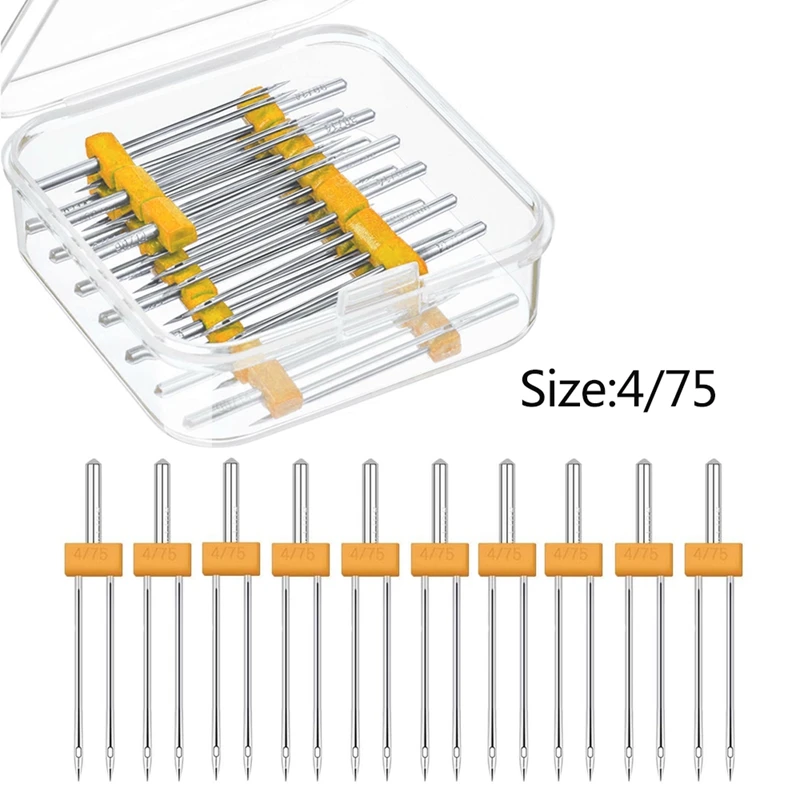 10 шт. двойные иглы с пластиковой коробкой для бытовой швейной машины 2/90 3/90 4/90 2/80 3/80 4/80 2/75 3/75 4/75 2,5/90