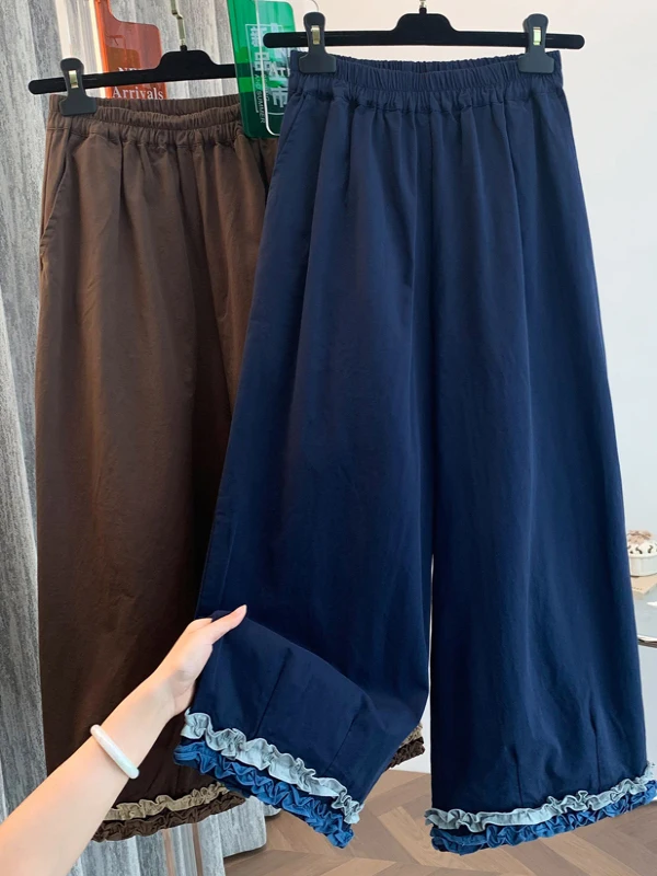 فضفاض بنطال ذو قصة أرجل واسعة المرأة عالية الخصر مستقيم قطع تسع نقاط الربط Faion الصيف جديد الكورية Sle بنطلون #1