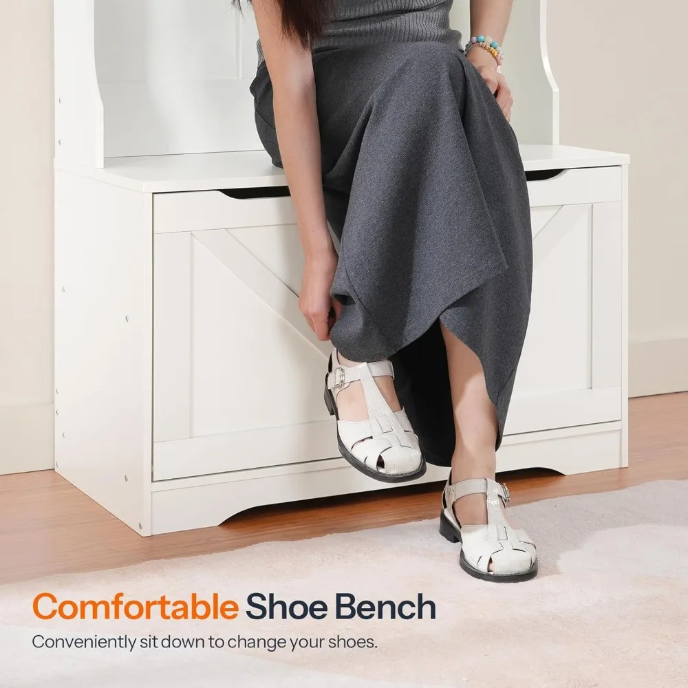 شجرة القاعة مع مقعد وتخزين الأحذية، مقعد المدخل مع رف المعطف وخزانة الأحذية، باب خزانة قابل للطي، رف المعاطف #4