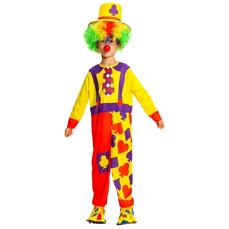 Halloween Kids Clown Cosplay Costumes Shoes and Wig Performance Funny Outfit for Girl Party Gift