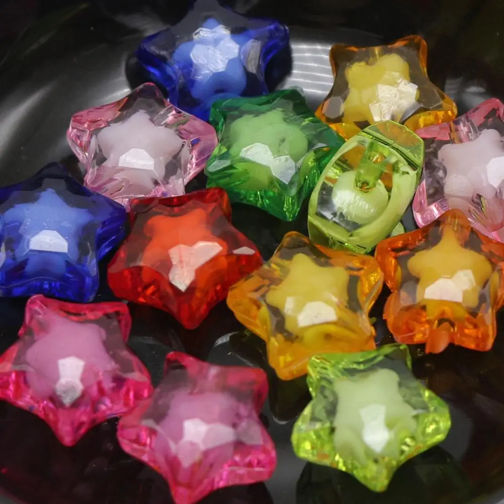 50 Mixed Color Acrylic Faceted Star Charm Beads 16/20mm \